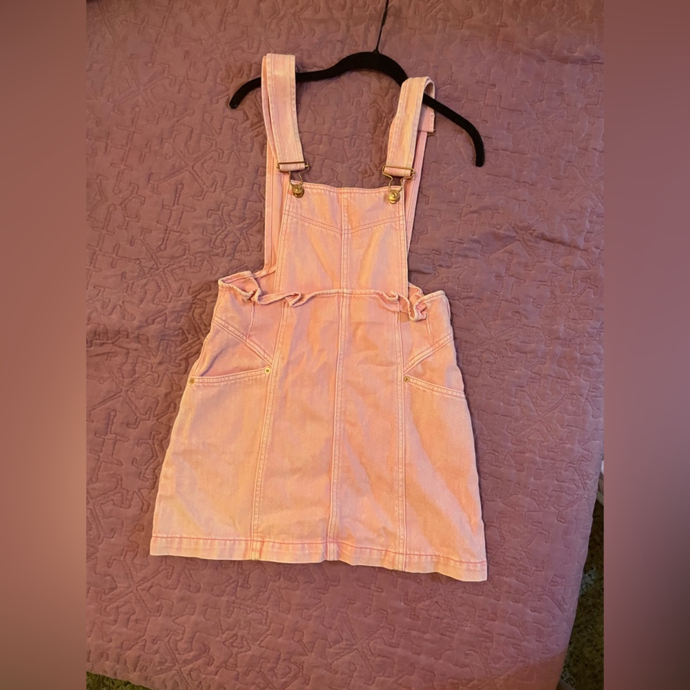 Free people pink denim overall dress